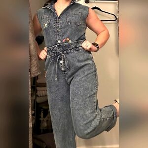 Embroidered Denim Jumpsuit